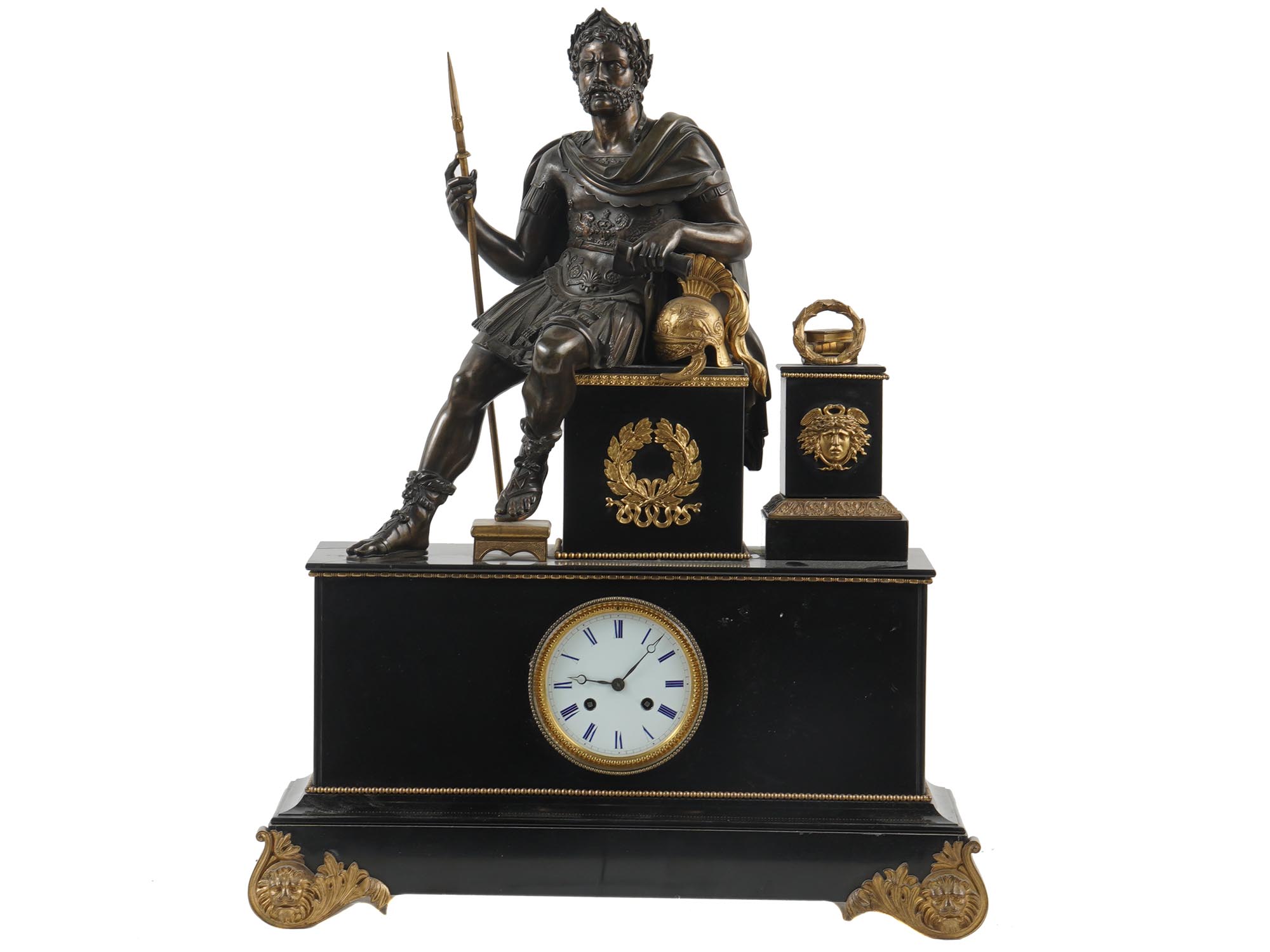 ANTIQUE FRENCH 19TH C. GILT BRONZE MANTEL CLOCK PIC-1